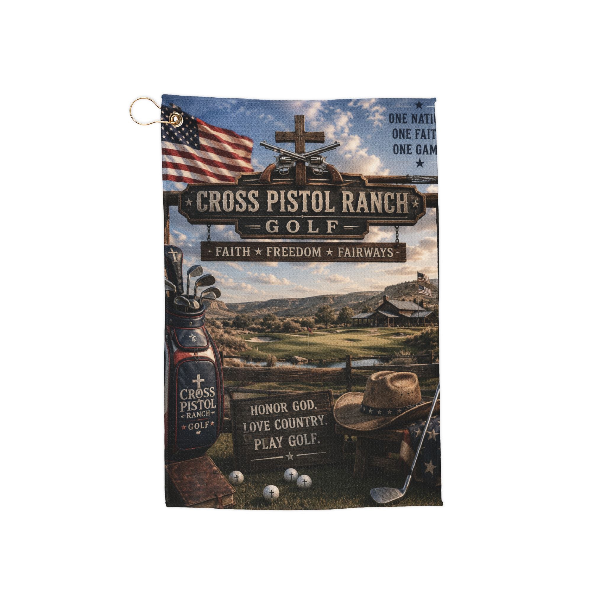 Cross Pistol Ranch Golf Towel — Faith, Freedom & Fairways Golf Club Towel