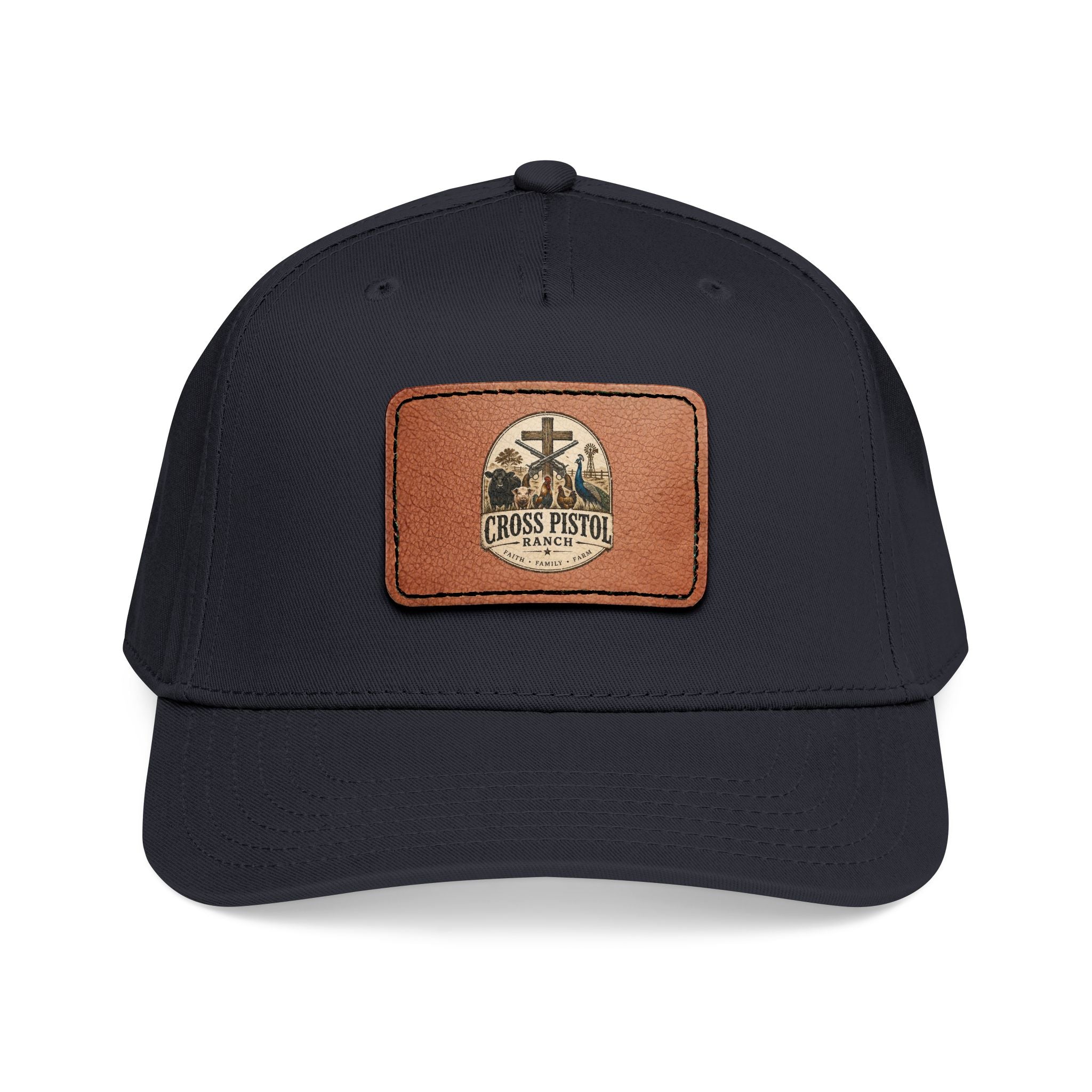 Mid Profile Baseball Cap with Leather Patch (Rectangle)